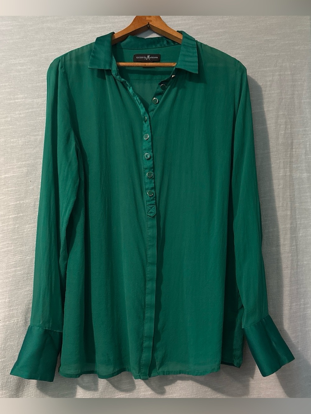 Guess By Marciano Blouse Semi-Sheer Long Sleeve Button Up Green Women’s Sz M